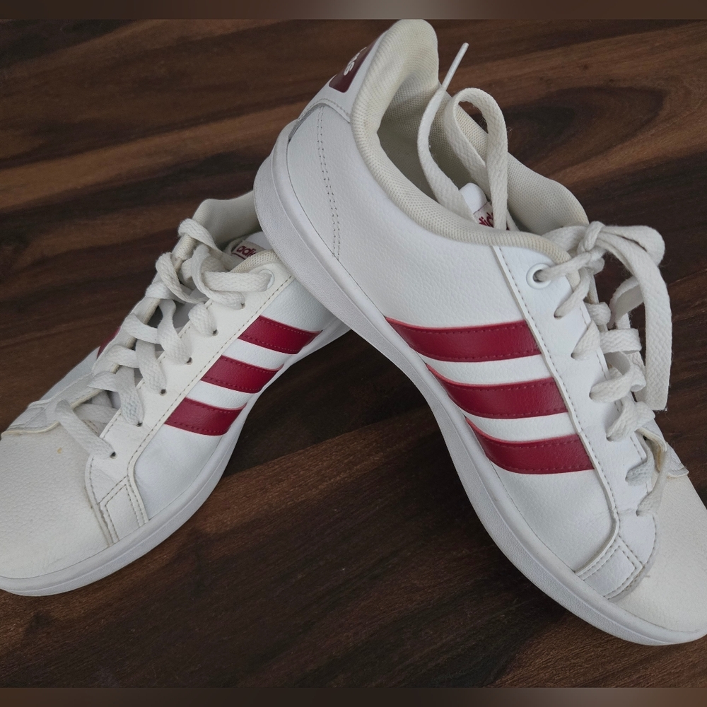 Adidas Women's Grand Court White and Red Leather Sneakers